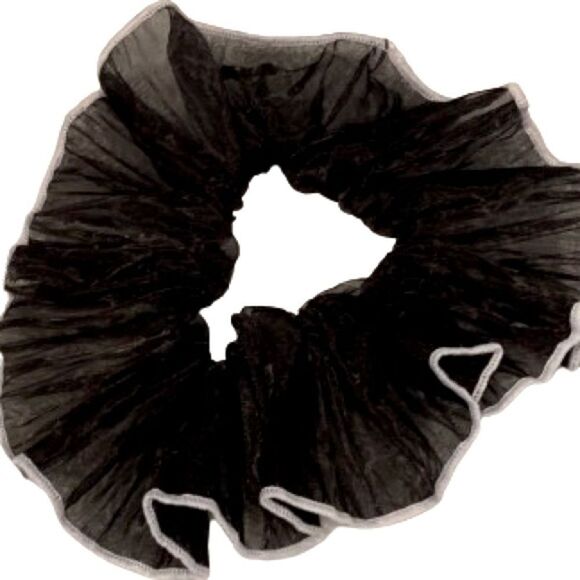 Kids Black Organza Scrunchie with White Ruffle Edge - Picture 1 of 5